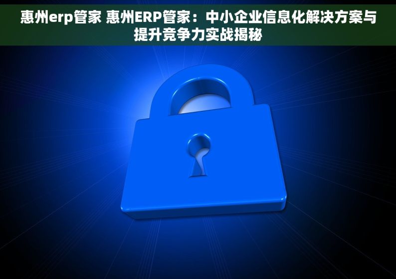 惠州erp管家 惠州ERP管家：中小企业信息化解决方案与提升竞争力实战揭秘