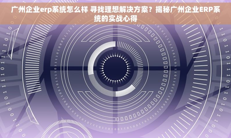 广州企业erp系统怎么样 寻找理想解决方案？揭秘广州企业ERP系统的实战心得