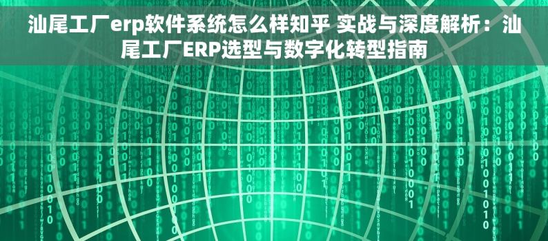 汕尾工厂erp软件系统怎么样知乎 实战与深度解析：汕尾工厂ERP选型与数字化转型指南
